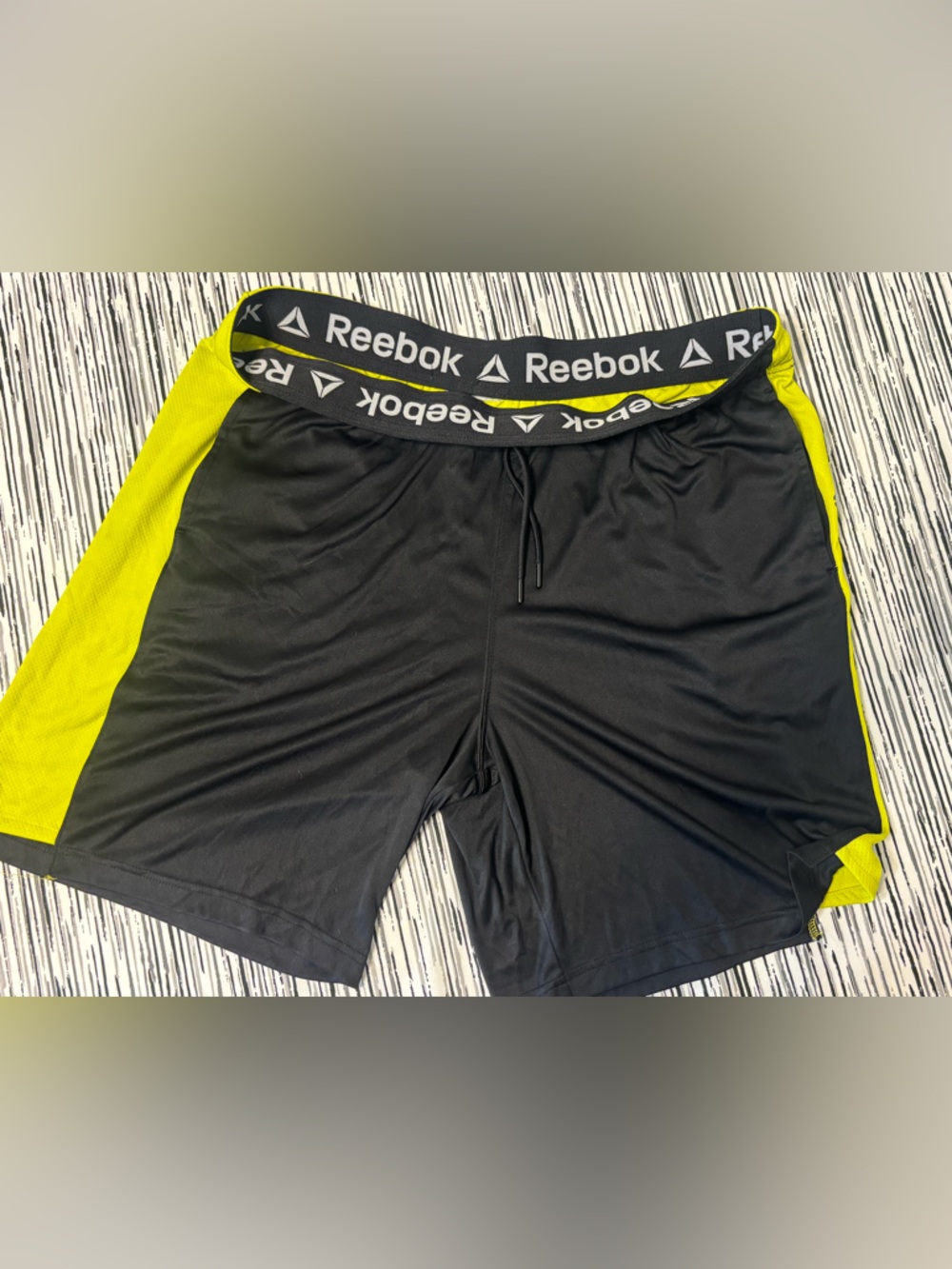 Mens Reebok Black and Yellow Athletic Training Shorts